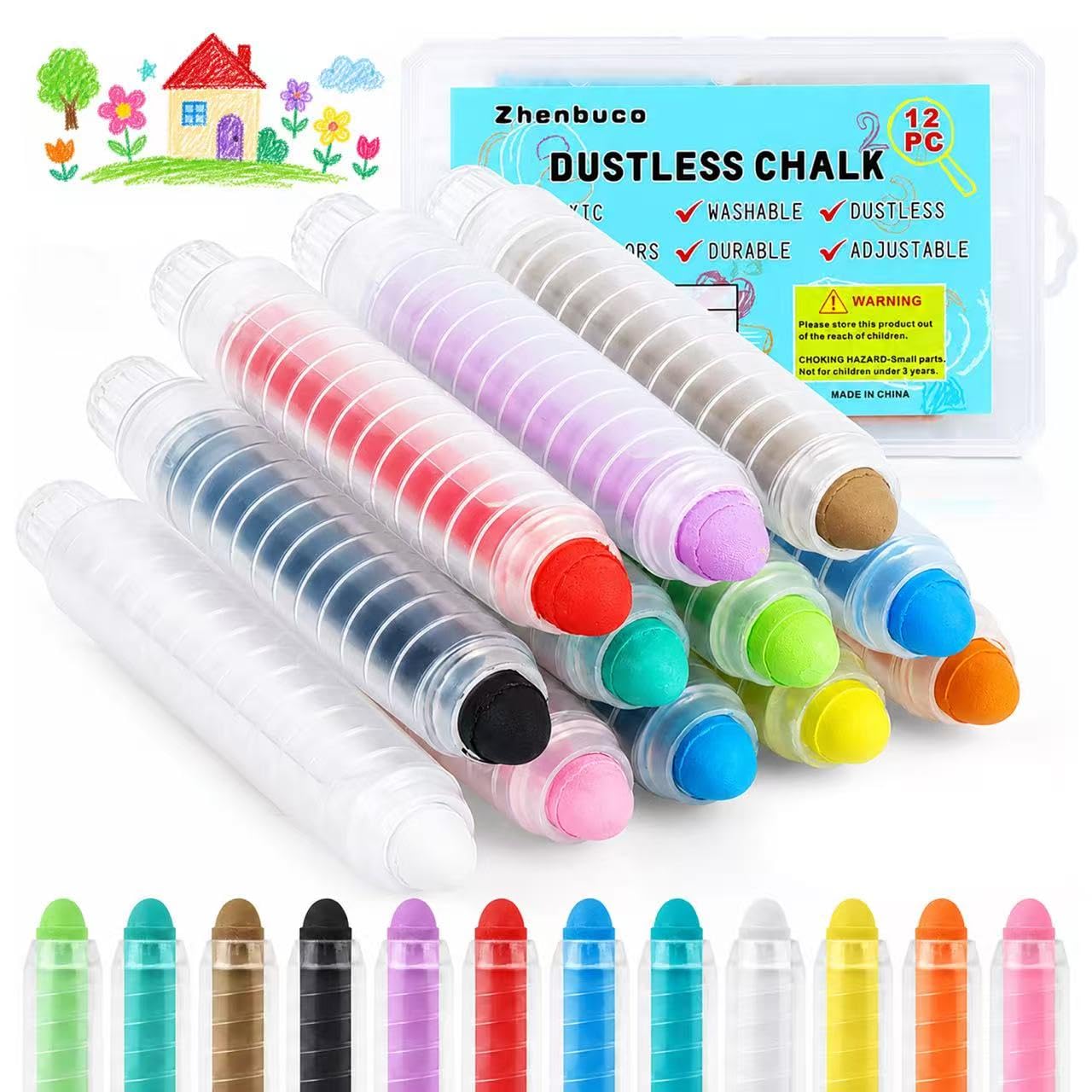 Amazon.com: Dustless Chalk for Kids - 12 PCS Colored Non-toxic